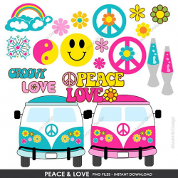 Peace Love Hippie Groovy Clipart, Peace Clip Art, 60s ...