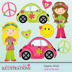 Hippie Chick Cute Digital Clipart for Card Design ...