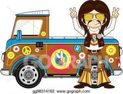 Vector Clipart - Cartoon hippie boy & van. Vector ...
