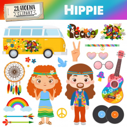 Hippies clipart Flower power clipart Hippy clipart Hippies graphics 70's  clipart Retro style clipart Love & Peace Hippie DIGITAL Clip Art
