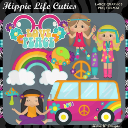 Hippie Life Cuties 2018, Hippie Chicks, Girls - Instant Download -  Commercial Use Digital Clipart Elements Graphics Designs
