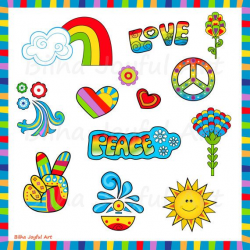 60's style Icons Clipart love peace groovy 60s 70s | Cute ...