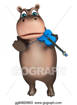 Clipart - Cute hippo cartoon character with guitar . Stock ...