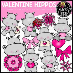 Valentine Hippos Clip Art Set {Educlips Clipart}