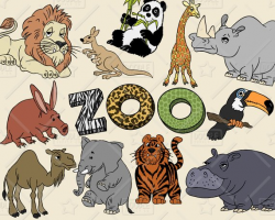 Zoo Animals Clipart Vector Pack, Cute Animals Clipart, Tiger ...