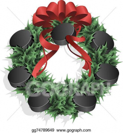 Vector Clipart - Christmas hockey wreath with red ribbon ...
