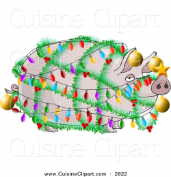 Cuisine Clipart of a Funny Pink Pig Decorated and Wrapped in ...