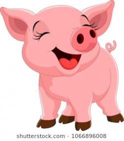 Vector illustration of happy pig cartoon isolated on white ...