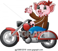 Vector Stock - Cartoon funny pig riding a motorcycle ...