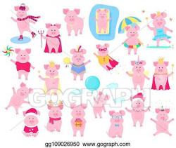 Vector Art - A set of funny piggy characters. superhero in a ...
