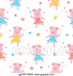 Vector Stock - A cute pig princess in a dress and in the ...