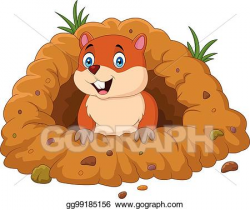 Vector Illustration - Cartoon groundhog looking out of hole ...