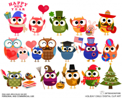 Holiday owls Digital clip art for Personal and Commercial use