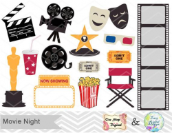 Instant Download Digital Movie Clip Art, Movie Clipart, Movie Night Clip  Art, Oscar Awards Party, Hollywood party, Cinema Birthday 00163