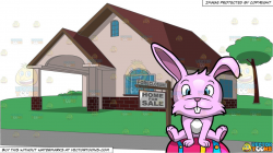 A Cute Easter Bunny Sitting On A Pretty Egg and A Charming House And Lot  That Is Up For Sale