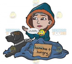 A Homeless And Hungry Woman With A Black Dog