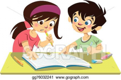 EPS Vector - Boy and girl kids students studying doing their ...