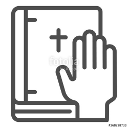 Oath on bible line icon. Swearing on book vector ...