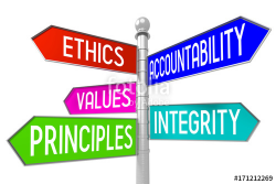 Signpost with 5 arrows - business ethics concept - ethics ...