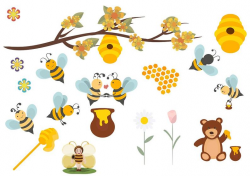 Honey bee clipart,Honey bee clip art,Bee Family illustration digital  clipart set,clipart commercial use, vector graphics, digital clip art