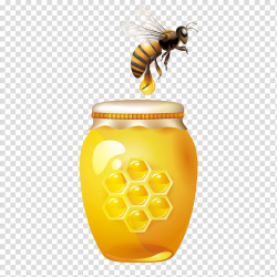 Yellow bee and honey bee illustration, Bee Honey Jar , Honey ...