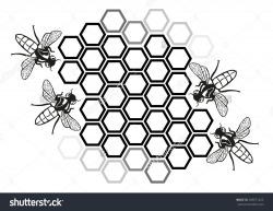 Flat Honey Bee in Honeycomb Illustration Silhouette. Editable Clip ...