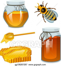 Vector Stock - Honey in jar, bee and hive, spoon and ...