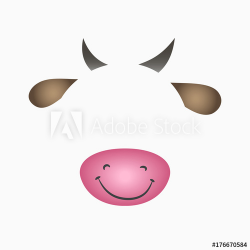 Cow face elements - ears, horns, nose and mouth. Selfie ...