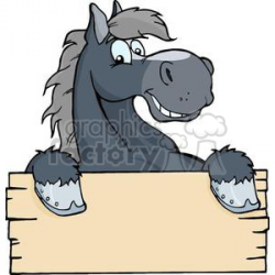 3364-Happy-Cartoon-Horse-With-A-Blank-Sign clipart. Royalty-free clipart #  381005
