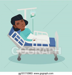 EPS Illustration - Woman lying in hospital bed with a drop ...