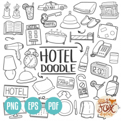 VECTOR EPS Hotel Travel Friends and Family Trip Holidays Summer Doodle  Icons Clipart Scrapbook Set Coloring Hand Drawn Line Art Sketch