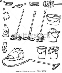 Cleaning equipment - set of housekeeping tools. Hand-drawn ...