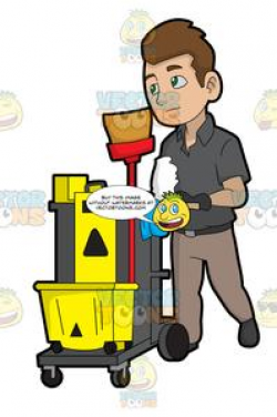 A Janitor Pushing His Cleaning Trolley