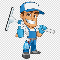 Man holding mop illustration, Cleanliness Window cleaner ...