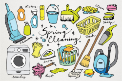 Spring Cleaning clipart - hand drawn clip art, laundry clipart, vacuum  clipart, cleaning illustrations, instant download, commercial use