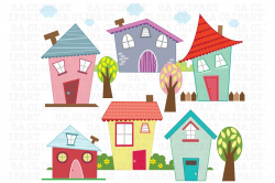 Little Houses Digital Clip Art ~ Illustrations ~ Creative Market