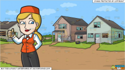 A Female Parking Valet Holding A Car Key and Abandoned Houses Background