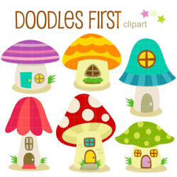 Mushroom House Digital Clip Art for Scrapbooking Card Making Cupcake  Toppers Paper Crafts