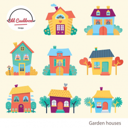 Houses clipart commercial use, garden houses clip art, scrapbooking, vector  clipart, vector graphics CL051