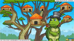 Trevor The Turtle Smokes A Cigar and A Tree House Village Background