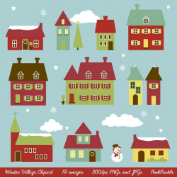 Winter Village Clip Art Clipart Winter Houses Clip Art Clipart Christmas  Village - Commercial Use