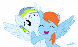 1700117 - artist:jupiter-rainbow, artist:rain bow, cuddling, female ...