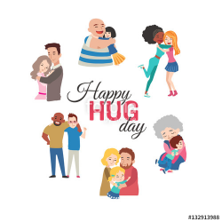 Happy hug day background with vector cartoon characters ...