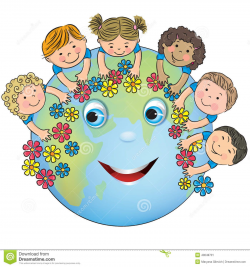 Children Hugging Planet Earth Stock Illustration - Image ...
