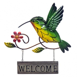 Hummingbird Welcome Sign - 3D Metal Wall Decor - Hand-Painted - 10 ½ ” x 11  ½ ”-Modern Home Decoration - Indoor or Outdoor Use – Wall Art Hanging in ...