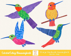 Colorful Watercolor Collage Hummingbird Clip Art - Hummingbird Clipart  Graphics Digital Instant Download
