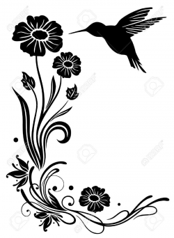 Hummingbird clipart flower stencil ~ Frames ~ Illustrations ...