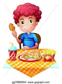 Vector Illustration - A hungry boy eating. EPS Clipart ...