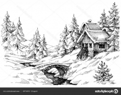 Best Cabin In The Woods Illustration Vector Drawing » Free ...