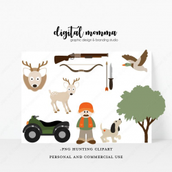 Hunting Clipart Set, Deer, Duck Hunter Clipart, Instant Download!